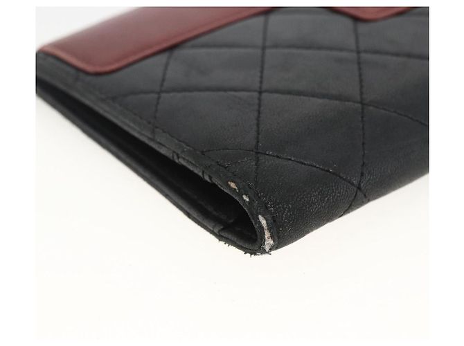 CHANEL Langer Matelassé Geldbeutel aus Lammleder Schwarz Silber CC Auth am10948 - Ansicht 9