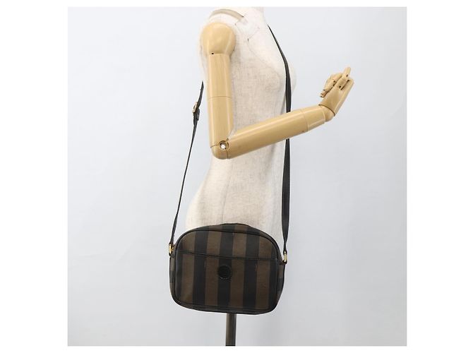 Pequin Borsa a Spalla in Tela Pecan FENDI PVC Marrone Nero Auth ep13800 - vista 21