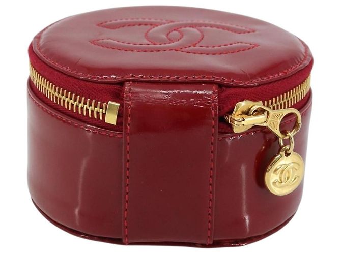 CHANEL COCO Marchio Scatola per Gioielli Pelle Lucida Rossa Oro CC Auth LNZ684V Rosso D'oro - vista 3