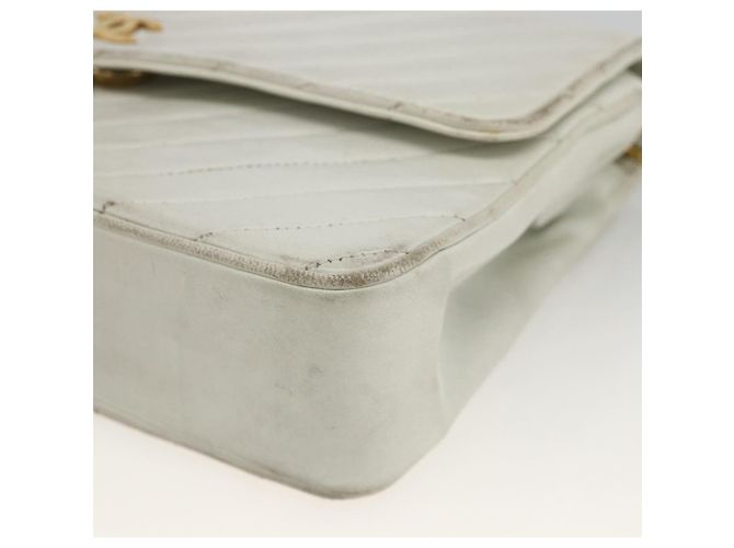 CHANEL Borsa a Spalla Matelassé in Pelle di Agnello Bianco Oro CC Auth BA11362A D'oro - vista 10