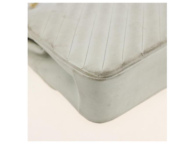 CHANEL Borsa a Spalla Matelassé in Pelle di Agnello Bianco Oro CC Auth BA11362A D'oro - vista 13