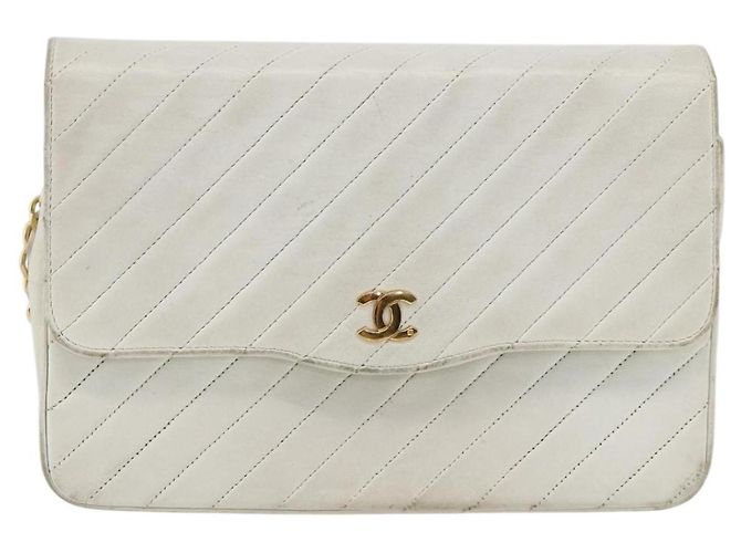 CHANEL Borsa a Spalla Matelassé in Pelle di Agnello Bianco Oro CC Auth BA11362A D'oro - vista 2