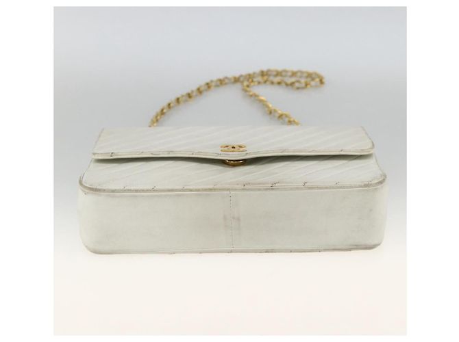 CHANEL Borsa a Spalla Matelassé in Pelle di Agnello Bianco Oro CC Auth BA11362A D'oro - vista 9
