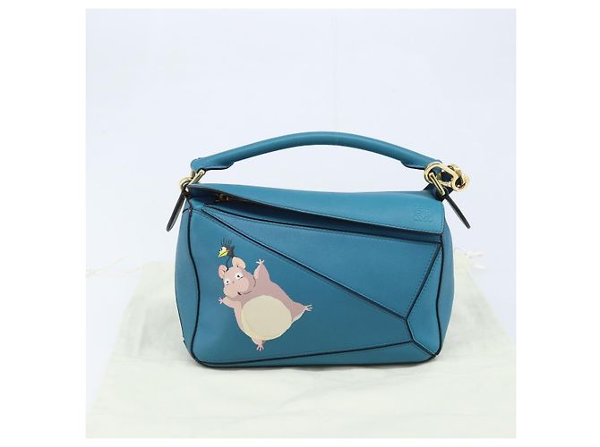 LOEWE - Borsa Puzzle Studio Ghibli Borsa a Mano Pelle 2way Blu Oro Auth ka3244SM D'oro - vista 12