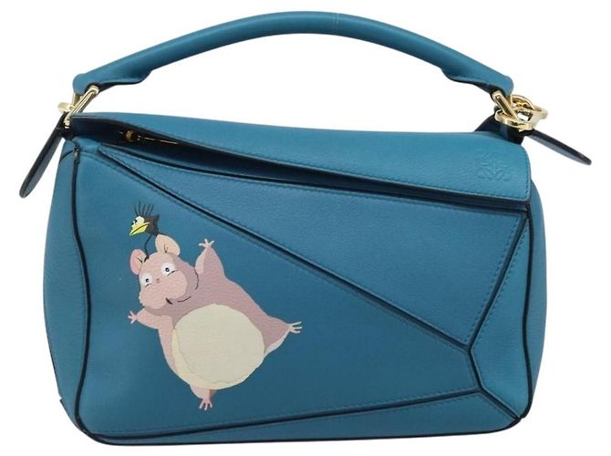 LOEWE - Borsa Puzzle Studio Ghibli Borsa a Mano Pelle 2way Blu Oro Auth ka3244SM D'oro - vista 13