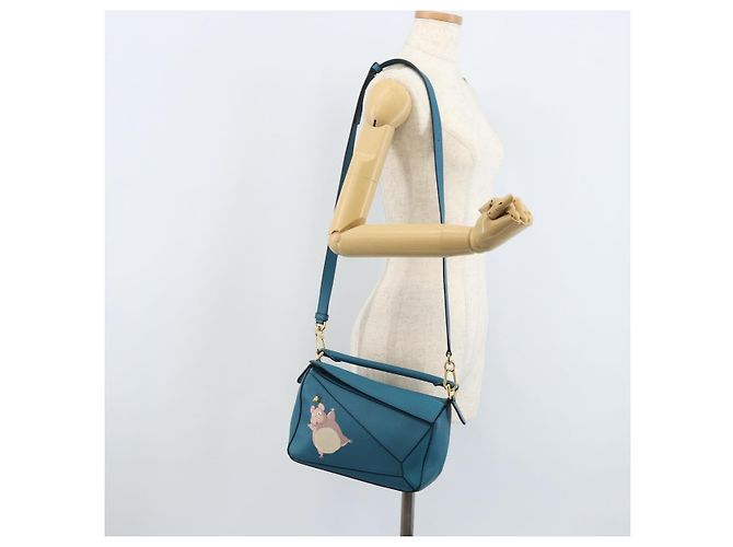 LOEWE - Borsa Puzzle Studio Ghibli Borsa a Mano Pelle 2way Blu Oro Auth ka3244SM D'oro - vista 28