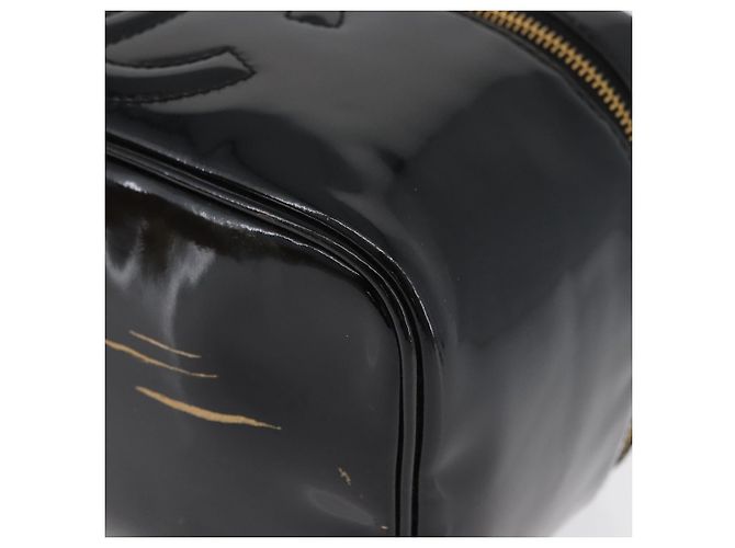 CHANEL COCO Marca Borsa Vanity in Pelle Lucida 2in1 Nera Oro CC Auth ARZ446 Nero D'oro - vista 12