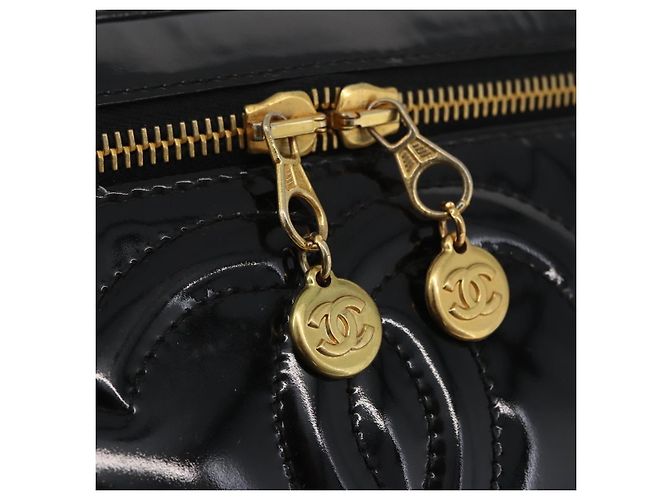 CHANEL COCO Marca Borsa Vanity in Pelle Lucida 2in1 Nera Oro CC Auth ARZ446 Nero D'oro - vista 15