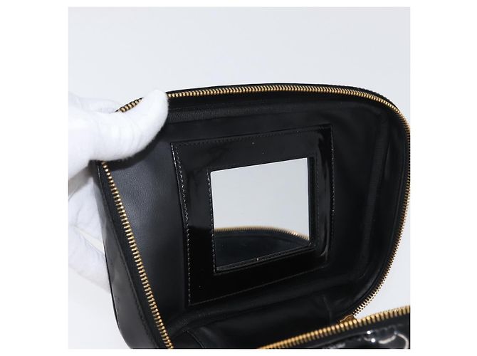 CHANEL COCO Marca Borsa Vanity in Pelle Lucida 2in1 Nera Oro CC Auth ARZ446 Nero D'oro - vista 17