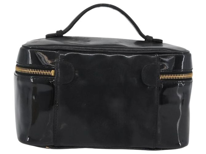 CHANEL COCO Marca Borsa Vanity in Pelle Lucida 2in1 Nera Oro CC Auth ARZ446 Nero D'oro - vista 3