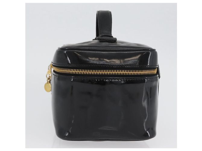 CHANEL COCO Marca Borsa Vanity in Pelle Lucida 2in1 Nera Oro CC Auth ARZ446 Nero D'oro - vista 4