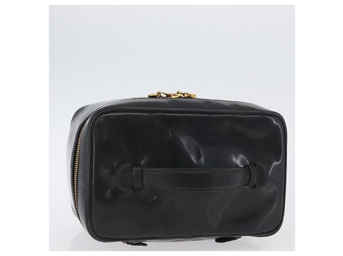 CHANEL COCO Marca Borsa Vanity in Pelle Lucida 2in1 Nera Oro CC Auth ARZ446 Nero D'oro - vista 6