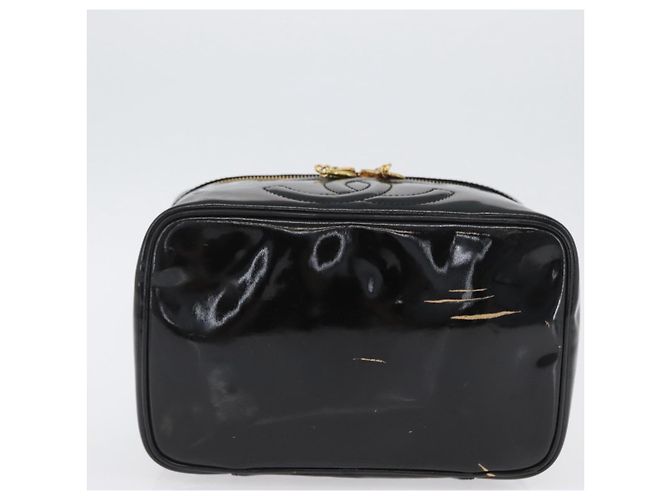 CHANEL COCO Marca Borsa Vanity in Pelle Lucida 2in1 Nera Oro CC Auth ARZ446 Nero D'oro - vista 9