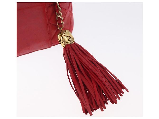 CHANEL Schultertasche aus Lammleder Rot Gold CC Auth AMZ310A Golden - Ansicht 15