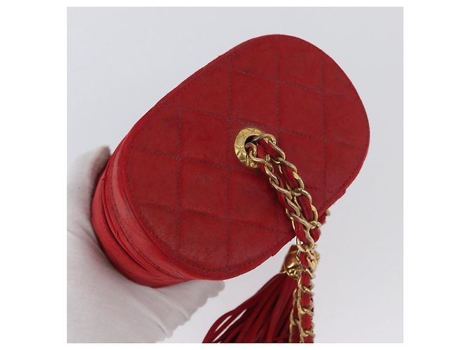 CHANEL Schultertasche aus Lammleder Rot Gold CC Auth AMZ310A Golden - Ansicht 7