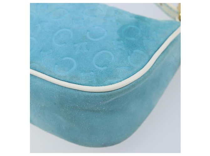 Céline CELINE C Macadam Canvas Accessory Pouch Suede Light Blue Gold Auth LNZ731A Golden - view 10