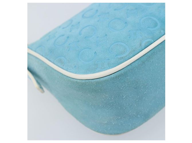 Céline CELINE C Macadam Canvas Accessory Pouch Suede Light Blue Gold Auth LNZ731A Golden - view 11