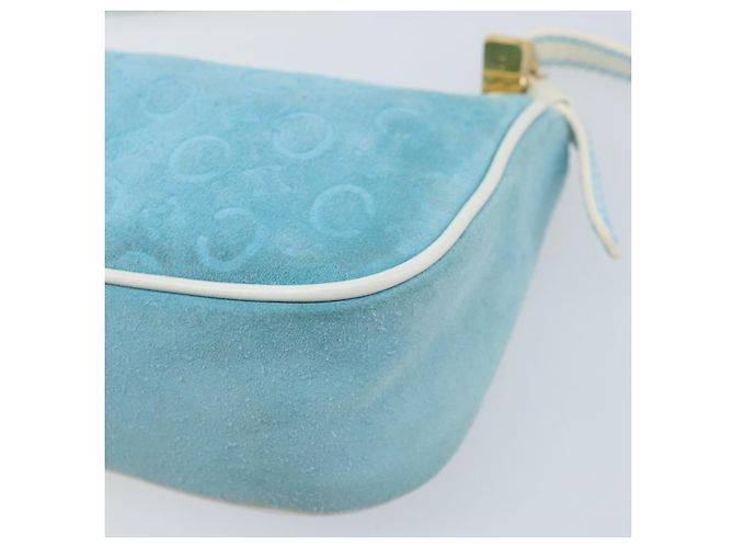 Céline CELINE C Macadam Canvas Accessory Pouch Suede Light Blue Gold Auth LNZ731A Golden - view 12