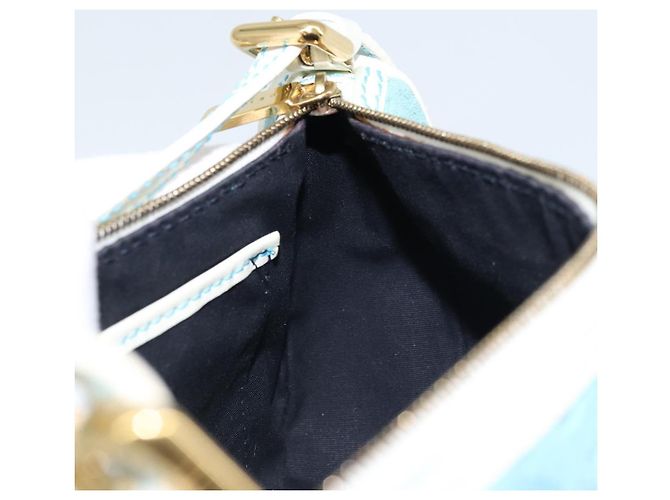 Céline CELINE C Macadam Canvas Accessory Pouch Suede Light Blue Gold Auth LNZ731A Golden - view 17
