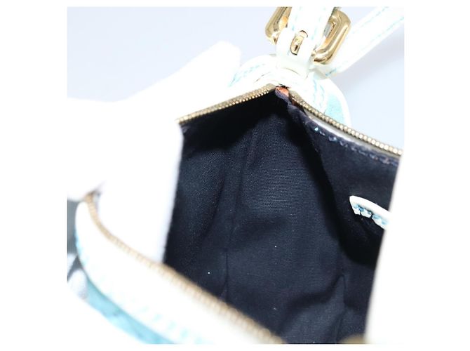 Céline CELINE C Macadam Canvas Accessory Pouch Suede Light Blue Gold Auth LNZ731A Golden - view 18