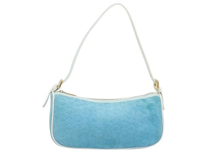 Céline CELINE C Macadam Canvas Accessory Pouch Suede Light Blue Gold Auth LNZ731A Golden - view 2