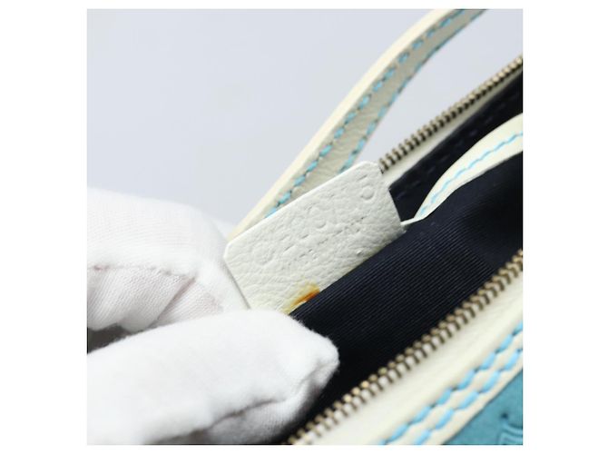 Céline CELINE C Macadam Canvas Accessory Pouch Suede Light Blue Gold Auth LNZ731A Golden - view 20