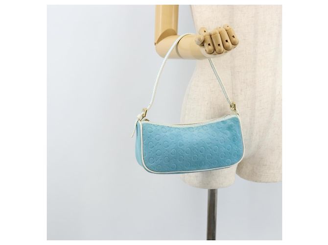 Céline CELINE C Macadam Canvas Accessory Pouch Suede Light Blue Gold Auth LNZ731A Golden - view 21