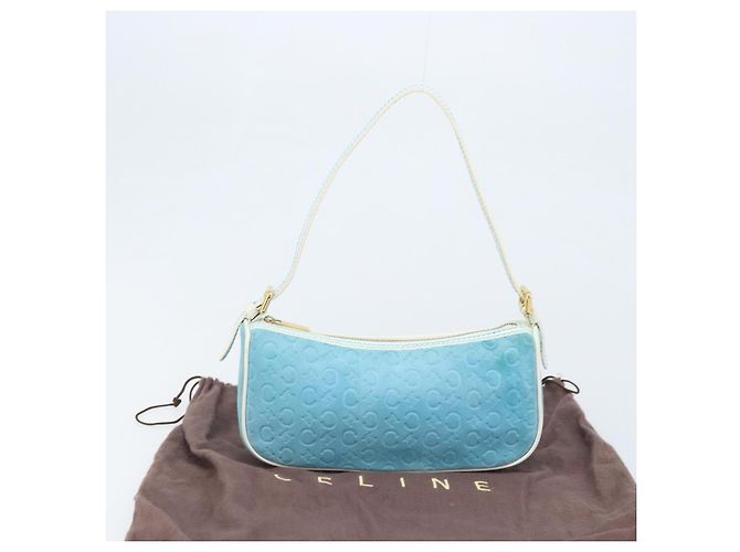 Céline CELINE C Macadam Canvas Accessory Pouch Suede Light Blue Gold Auth LNZ731A Golden - view 22