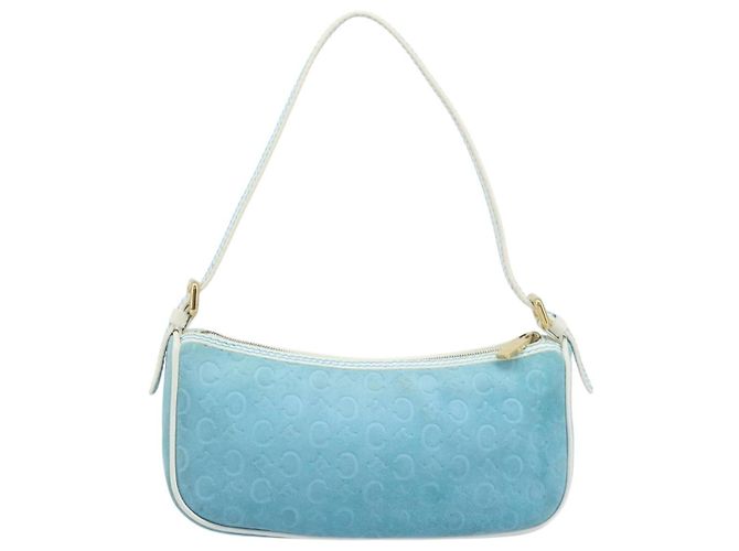 Céline CELINE C Macadam Canvas Accessory Pouch Suede Light Blue Gold Auth LNZ731A Golden - view 3