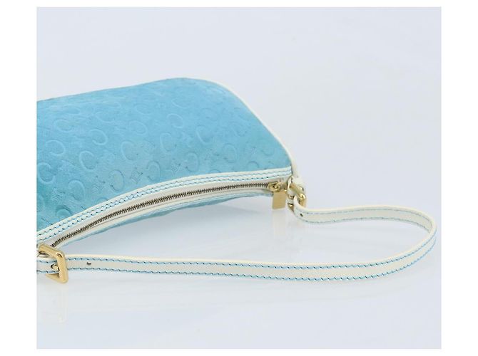 Céline CELINE C Macadam Canvas Accessory Pouch Suede Light Blue Gold Auth LNZ731A Golden - view 7