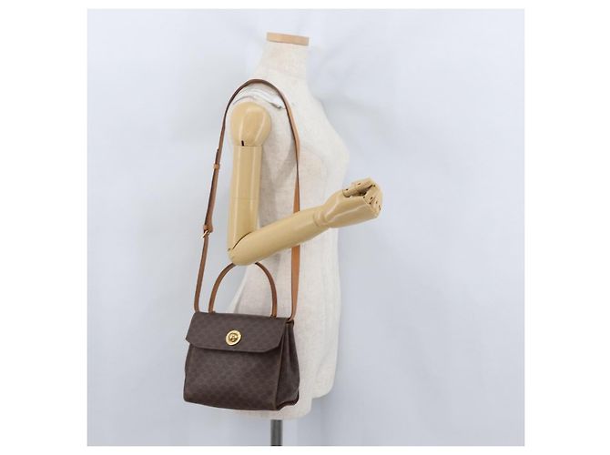 Céline Borsa a mano in tela Macadam CELINE PVC 2 in 1 Marrone Oro Auth bs34055 D'oro - vista 26