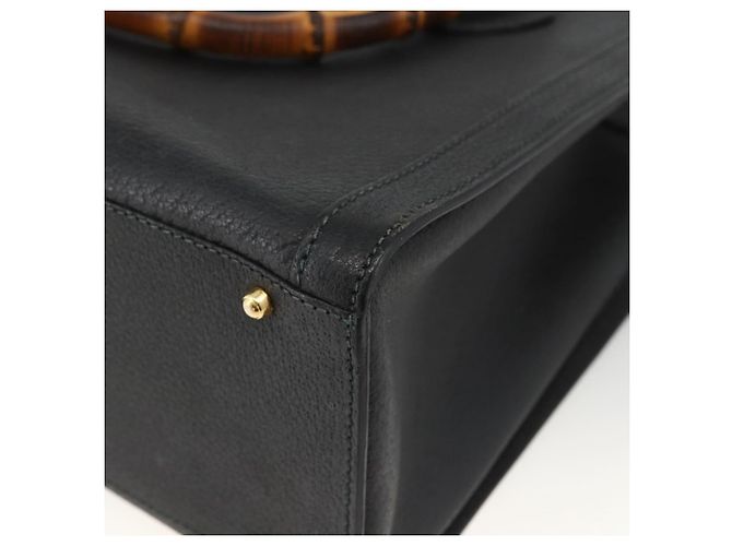GUCCI Bamboo Hand Bag Leather Black Gold 002 853 0260 Auth ep13849 Golden - view 12