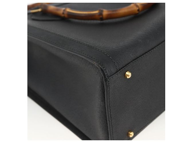 GUCCI Bamboo Hand Bag Leather Black Gold 002 853 0260 Auth ep13849 Golden - view 13