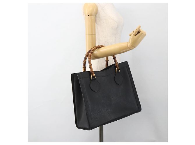GUCCI Bamboo Hand Bag Leather Black Gold 002 853 0260 Auth ep13849 Golden - view 24