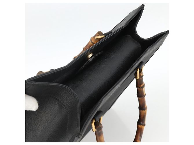 GUCCI Bamboo Hand Bag Leather Black Gold 002 853 0260 Auth ep13849 Golden - view 6