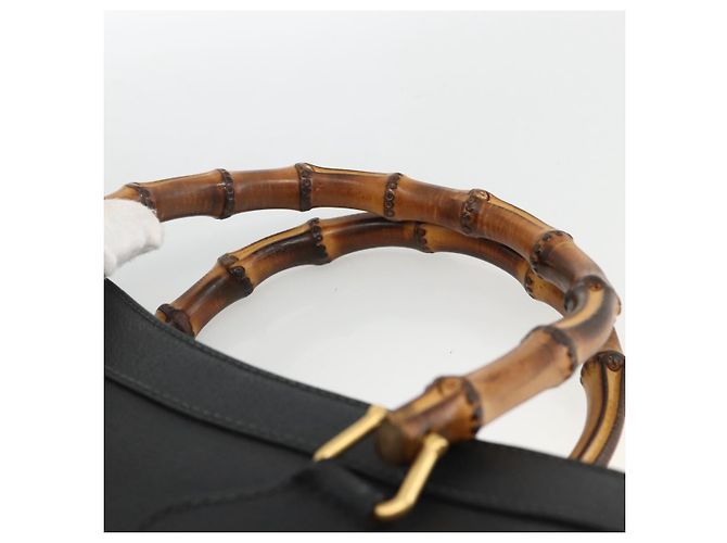 GUCCI Bamboo Hand Bag Leather Black Gold 002 853 0260 Auth ep13849 Golden - view 8
