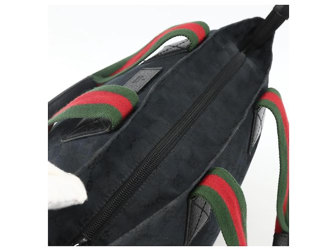 Borsa a Mano Gucci GG Canvas Sherry Line Nera 131230 Auth BSZ133 Nero - vista 6