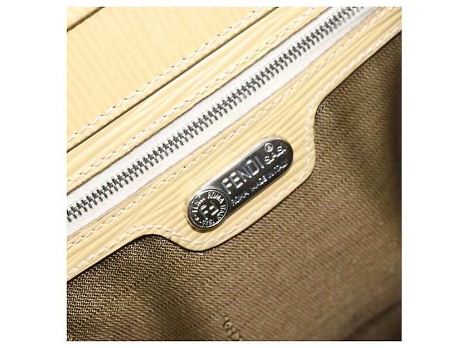 Borsa a mano FENDI in pelle avorio argento Auth ARZ093 Crudo - vista 16