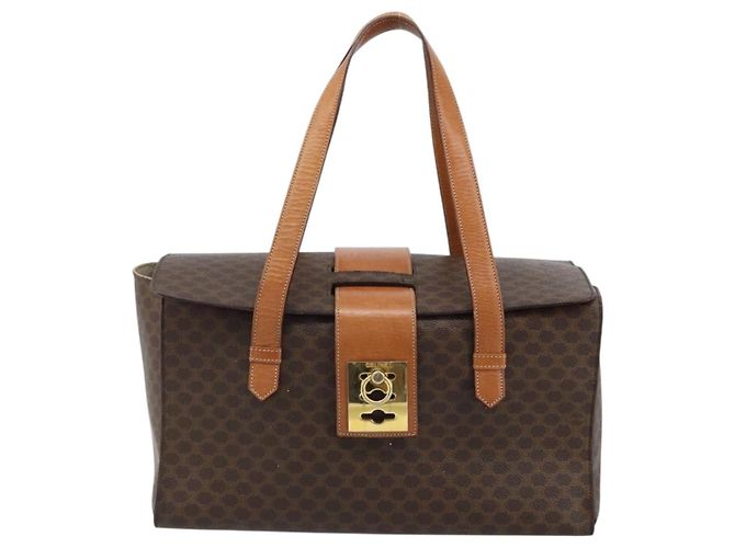 Céline Borsa a mano in tela Macadam CELINE in pelle PVC marrone oro Auth ARZ141 D'oro - vista 2