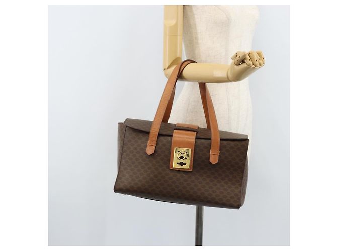 Céline Borsa a mano in tela Macadam CELINE in pelle PVC marrone oro Auth ARZ141 D'oro - vista 23