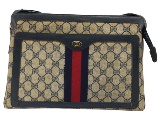 Borsa a Spalla Gucci GG Supreme Sherry Line PVC Blu Navy Oro Auth ep13829 D'oro - vista 2