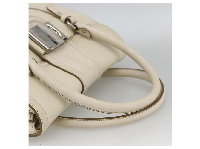 Borsa a mano in pelle bianca e argento Salvatore Ferragamo Auth BSZ241 Bianco - vista 7