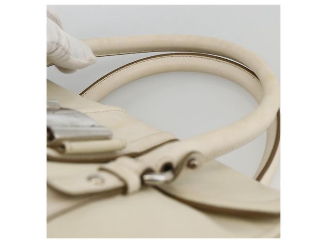 Borsa a mano in pelle bianca e argento Salvatore Ferragamo Auth BSZ241 Bianco - vista 8