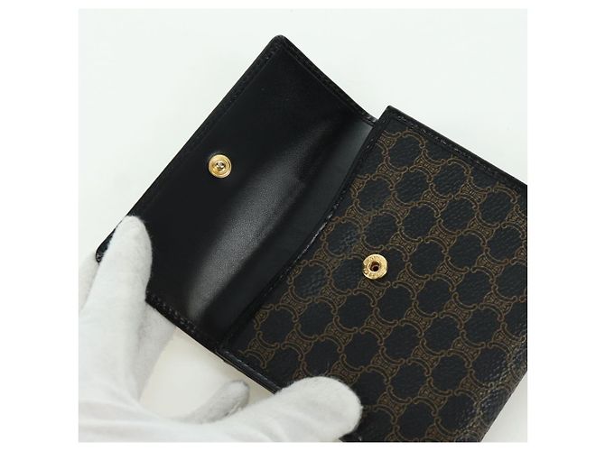 Céline CELINE Macadam Canvas Trifold Wallet PVC Leather Black Gold Auth am11034V Golden - view 12