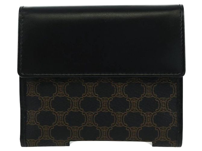 Céline CELINE Macadam Canvas Trifold Wallet PVC Leather Black Gold Auth am11034V Golden - view 2
