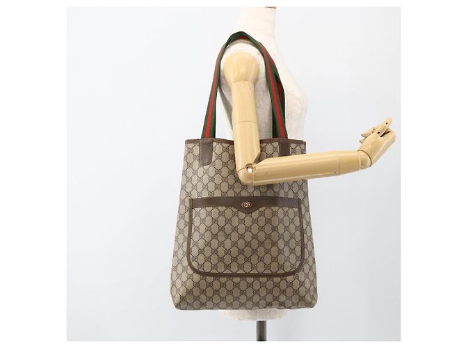 Gucci Zaino GG Supreme Web Sherry Line in PVC beige e oro Auth ep13861 D'oro - vista 21