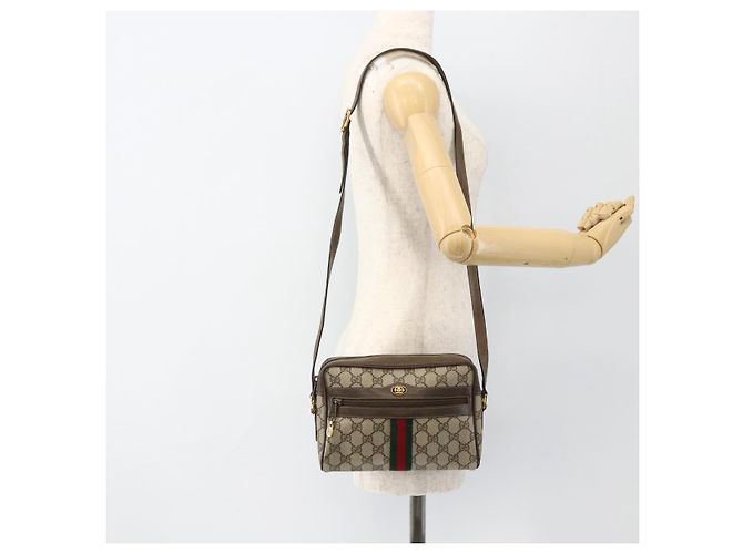 Borsa Sherry Line GG Supreme Web di GUCCI in PVC beige e oro 56 02 004 Auth BSZ198 D'oro - vista 21