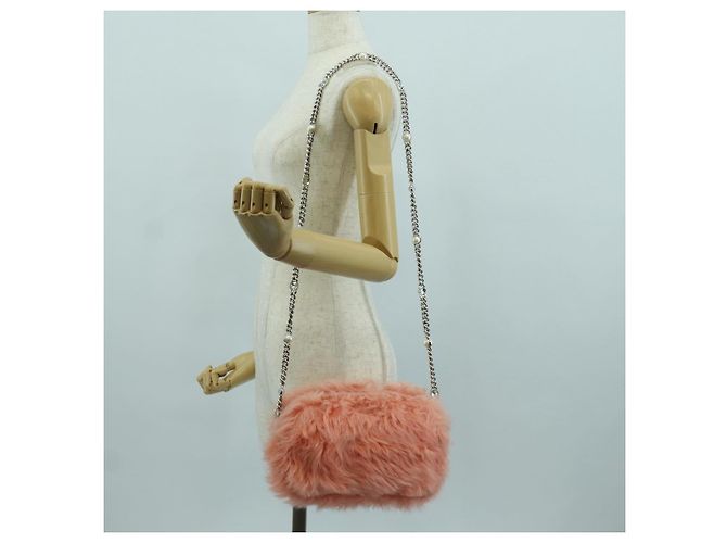Miu Miu Chain Shoulder Bag fur Pink Silver Auth ARZ527M Silvery - view 24