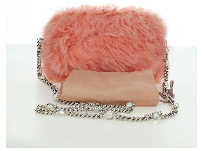 Miu Miu Chain Shoulder Bag fur Pink Silver Auth ARZ527M Silvery - view 25