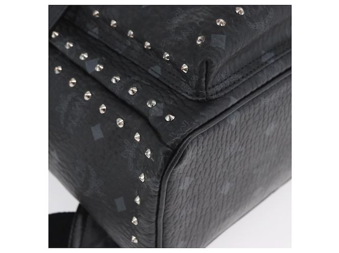 Zaino MCM Logogram Vicetos Studs in pelle PVC nera Auth kk619 Nero - vista 12